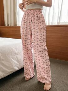 DAZY Pantalones de salón impresos con conejito lindo para mujeres, pantalones casuales para estar en casa - Rosa Pálido - Ver 6