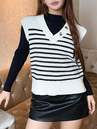 Women's Striped Print Simple Daily Sweater Vest
