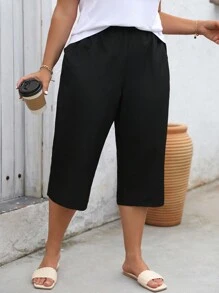 EMERY ROSE Plus Solid Slant Pocket Capris Pants