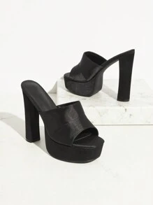 SHUZIA Women's Fashionable Chic Satin Platform Chunky High Heel Sandals