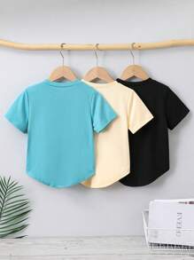 SHEIN 3 piezas Conjunto de camiseta holgada y cómoda para niño pequeño, con estampado de oso sonriente y dibujos animados, estilo deportivo y casual, adecuado para primavera, verano y otoño, cómodo y versátil, para niños de 4 a 7 años, adecuado para la escuela y deportes