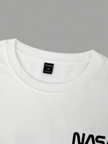 Manfinity Hypemode 男士开学季卡通字母图案落肩 T 恤 - 白色 - 查看 4