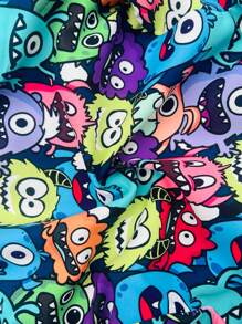 SHEIN Baby Boy Baby Girl Casual Hooded Cardigan With Cartoon Monster Pattern