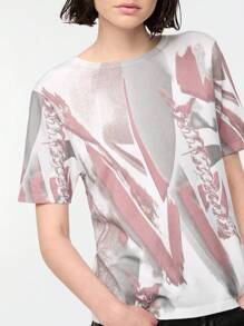 Manfinity Roghcode Herren bedrucktes leger gestricktes Kurzarm T-Shirt für den Sommer, Vintage, Ausgehen, grafisch, bunt, passendes Partnerlook