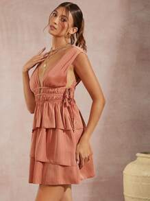 Hauture Vestido de verano asimétrico con volantes y tiras laterales - Rosa - Ver 3