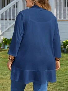 EMERY ROSE Plus Size Nữ Hở Mặt Trước 3/4 Tay Áo Vừa Vặn Áo Cardigan Trắng Thường Ngày Ngày Của Mẹ - Màu xanh lam - Xem 2