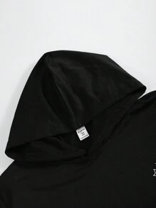 SHEIN 青少年男孩街头风格和英文字母印花连帽衫和裤子，休闲百搭，适合万圣节派对 - 黑色 - 查看 7