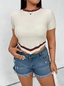 Flirla Plus Size Short Sleeve Knitted Top