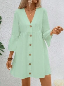 EMERY ROSE Robe ample à manches évasées, taille haute, pour femmes, décontractée, pour vacances d'été - Vert - Voir 3