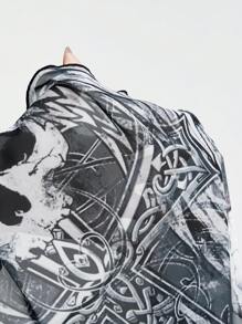 ROMWE Grunge Punk Dark Punk Skull & Mesh Print Halterneck Bodysuit - Black - View 8