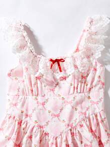 Váy hoa cổ điển thắt eo với áo len đỏ cho nữ - Nhiều màu - Xem 5