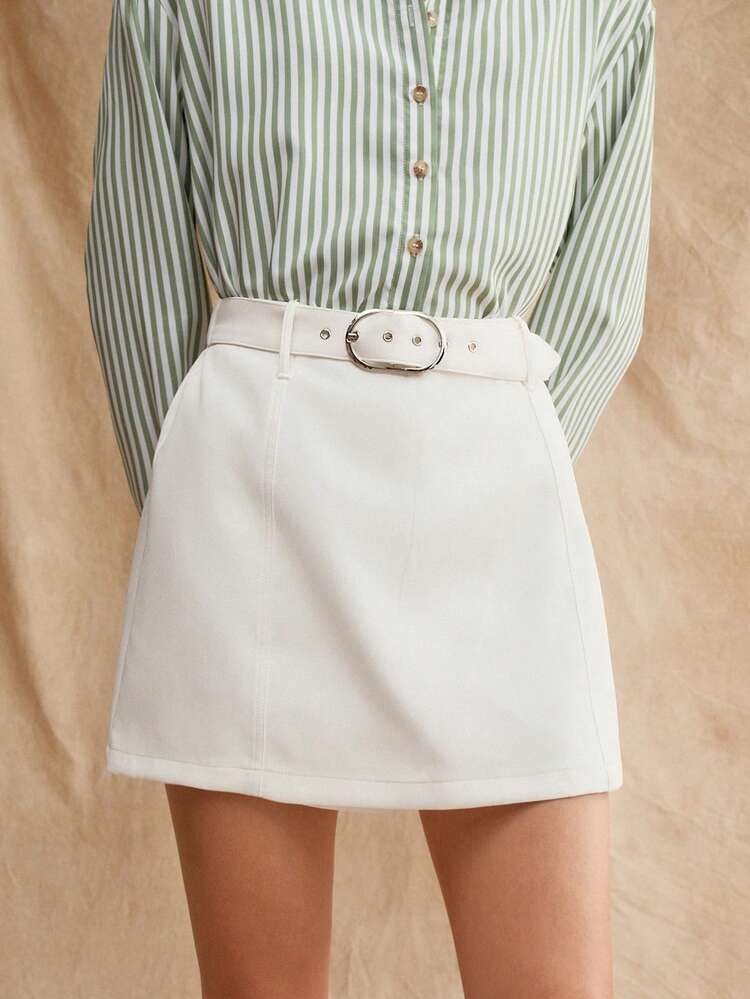 Solid Slant Pocket Belted Skort