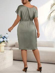 SHEIN Clasi 鏈條裝飾不對稱領口扭結前裙 - 軍綠色 - 查看 2