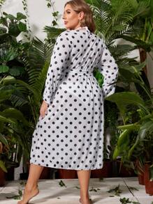Swim Lushoire Plus Polka Dot Print Belted Kimono For Summer Vacation