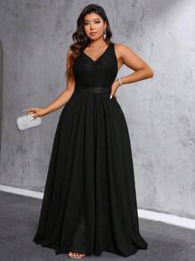 SHEIN Belle Plus Contrast Lace Sleeveless Dress Maxi Women Outfit