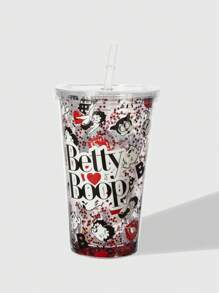 Betty Boop | ROMWE 1pc Red Laser Flash Powder  Cute Cartoon Double-Layered Flat Bottom Cup - Clear - View 3