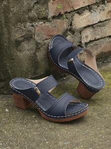 Zapatos de mujer para exteriores con tacón grueso, con estilo europeo y americano, nuevas sandalias de tacón alto con suela gruesa para mujeres - Azul - Ver 6
