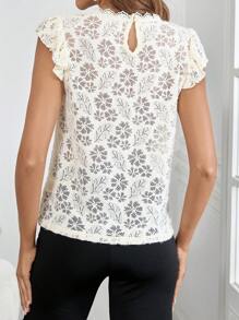SHEIN Clasi Blusa de mujer ajustada de punto con encaje y cuello redondo - Albaricoque - Ver 2