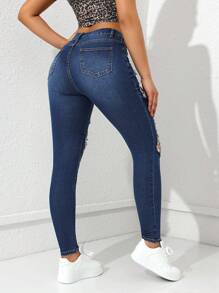 Flexra Ripped Cut Out Skinny Jeans - Dark Wash - View 3