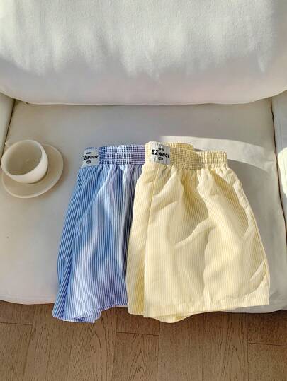 Comfortcana Two-Piece Set Striped Print Patched Summer Shorts