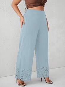 SHEIN Clasi Plus Quần ống rộng cắt laser - Màu xanh lam - Xem 3