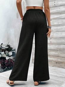 Chiquease Solid Wide Leg Pants For Summer Vacation Fall Cloth For Women - Black - View 2
