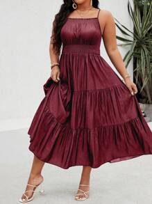 Breezaya Vestido de textura de mezclilla tejida de unicolor de talla grande