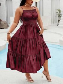 Breezaya Vestido de textura de mezclilla tejida de unicolor de talla grande