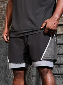 Gym Rark Pantalones cortos deportivos de talla grande para hombres con cintura con cordón y paneles de contraste, color negro - Negro - Ver 7