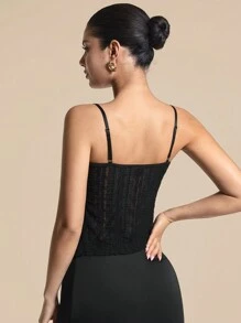 SHEIN BAE Damen Sommer romantisches Spitzentrim Schleife Kami Top, vielseitig für Strandurlauben, Date Nights, Straßenmode, Konzertoutfit, ärmelloses Kami Top