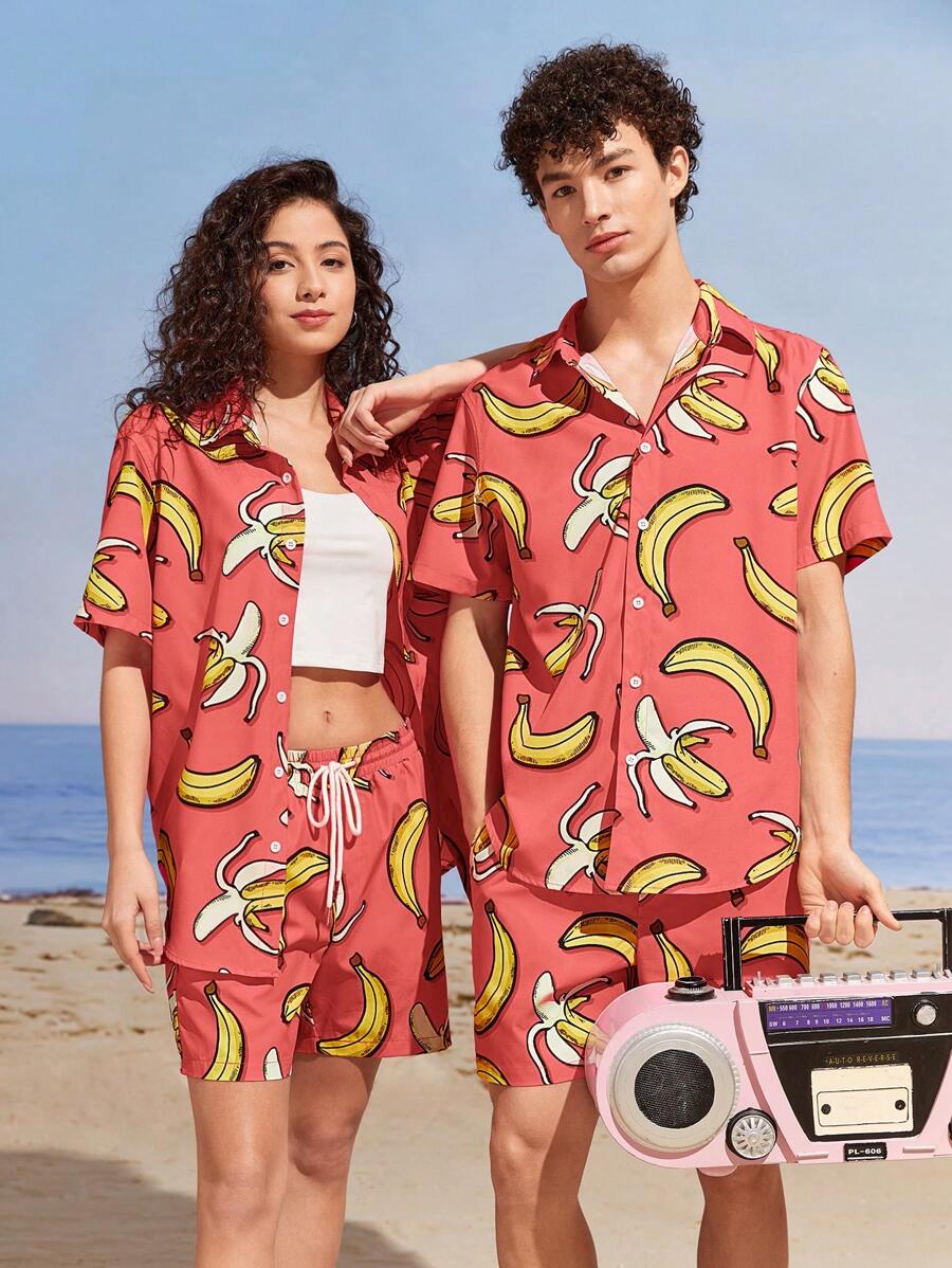 Manfinity VCAY Woven Casual Shirt And Shorts Two Pieces Set - Orange - View 1