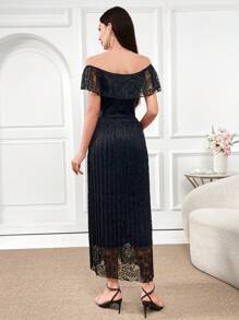 Modelyn Off Shoulder Twist Front Lace Dress Long Evening Dresses - Black - View 7