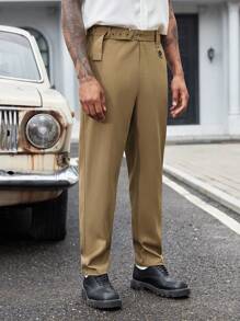 Manfinity Mode Men Slant Pocket Suit Pants - Khaki - View 6
