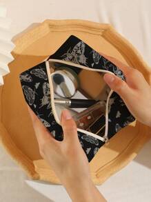 ROMWE Black & White Gothic Punk Butterfly Printed Octagonal Velvet Makeup Bag, Halloween - Multicolor - View 4