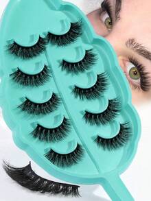 MAGEFY 5pairs/Set 3D Faux Mink Hair Fluffy False Eyelashes With Leaf-Shaped Tray, Natural Looking, Thick And Soft, Reusable, Individual Packaging, Makeup Tool For Beauty - Bulu Mata Halus - View 3