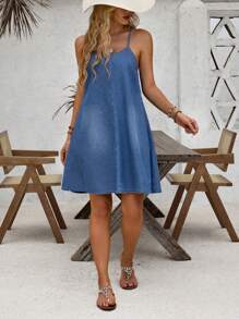 EMERY ROSE Slant Pocket Cami Denim Dress