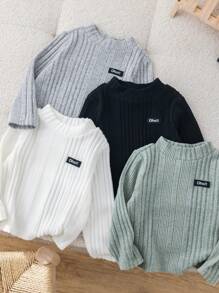 SHEIN Leap Crew 4 piezas/paquete Tops básicos de punto de manga larga de unicolor informales para niños/niñas pequeños, otoño/invierno - Multicolor - Ver 6