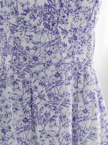 Soleia 假期薄肩藍白色印花A線加大碼連身裙