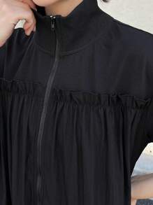 FRIFUL Đầm xòe xếp nếp phía trước khóa kéo chắc chắn - màu đen - Xem 7