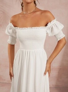 Hauture Women's Summer Casual Solid Color Backless Dress With Off Shoulder Strap - Beige - View 4