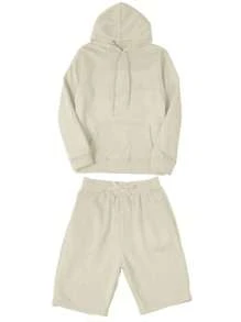Manfinity Dauomo Set da uomo con felpa con cappuccio e pantaloncini a colori solidi per la primavera e l'autunno, casual con coulisse - Albicocca - Visualizzare 2