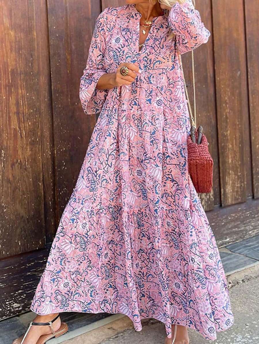 EMERY ROSE 女士长袖花卉印花 A 字裙 女式长款套装 - 粉色 - 查看 1