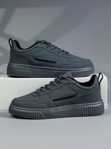 Scarpe da uomo da ginnastica alla moda e alla mano, scarpe casual alla moda, scarpe da skateboard con lacci, scarpe da strada personalizzate per gli uomini - Grigio Scuro - Visualizzare 3