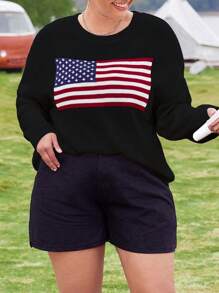SHEIN CURVE+ Plus sweter z opadającymi ramionami i wzorem Americana
