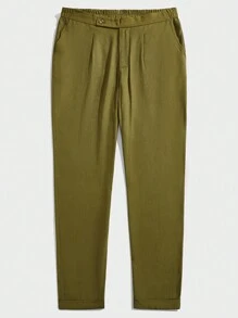 Manfinity VCAY Pantalones de traje de vestir tejidos para hombre con cintura media, corte recto largo y unicolor, adecuados para uso diario en primavera y verano.