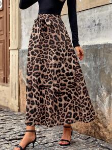 SHEIN LUNE Falda con estampado de leopardo y cinturón para mujer para verano y otoño - Marrón - Ver 7