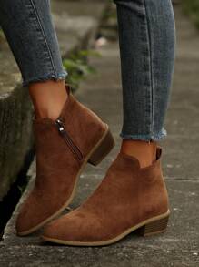 Bottines pour femmes à talons marron Épais, bout pointu avec fermeture éclair latérale, bottes à la mode pour femmes