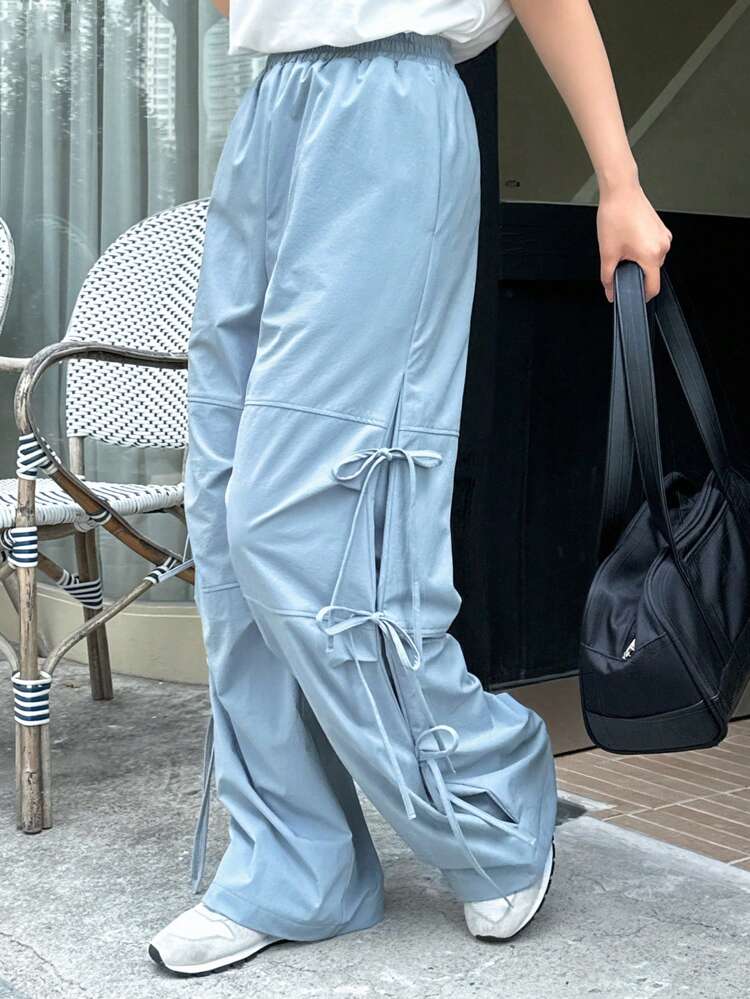 SHEIN X AYA NAKAMACHI Solid Elastic Waist Wide Leg Pants