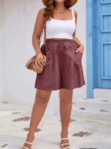 SHEIN LUNE Plus Quần short có nút thắt túi kép phía trước - Bụi tím - Xem 5