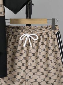 SHEIN Teen Boys' Vintage Print Versatile Summer Shirt Set - Black - View 7